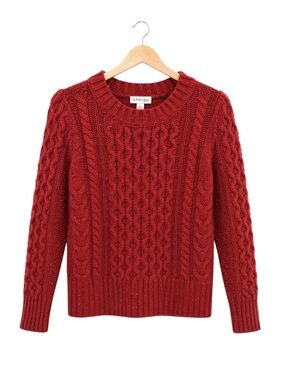 Womens Red Speckled Cable Knit Wool Blend Sweater Medium Fisherman Preppy Office